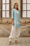 Celeste Azure Raw Silk Addawork Festive Suit | RTW