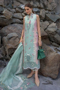 Mint & Baby Pink: Embroidered Lawn Suit With Organza Dupatta | Ready To Wear