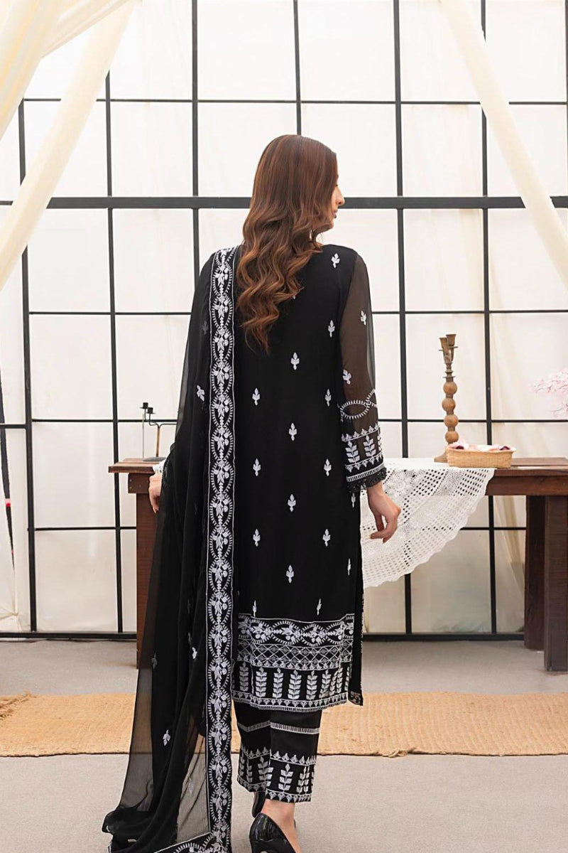 Black Chiffon Heavy Embroidered Spangle Work Suit | Ready TO Wear