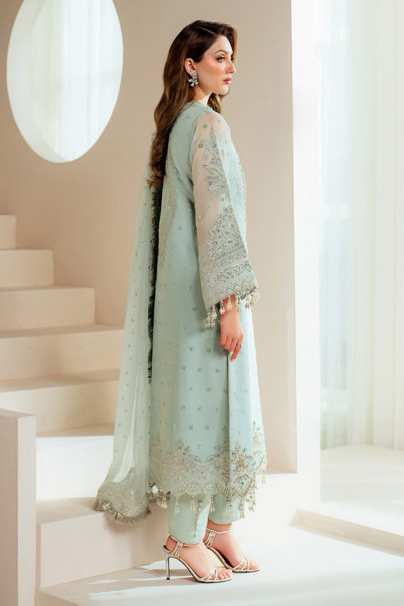 LIZEH Luxury Mint Organza Hand-Embellished Partywear Dress | Ready to Wear