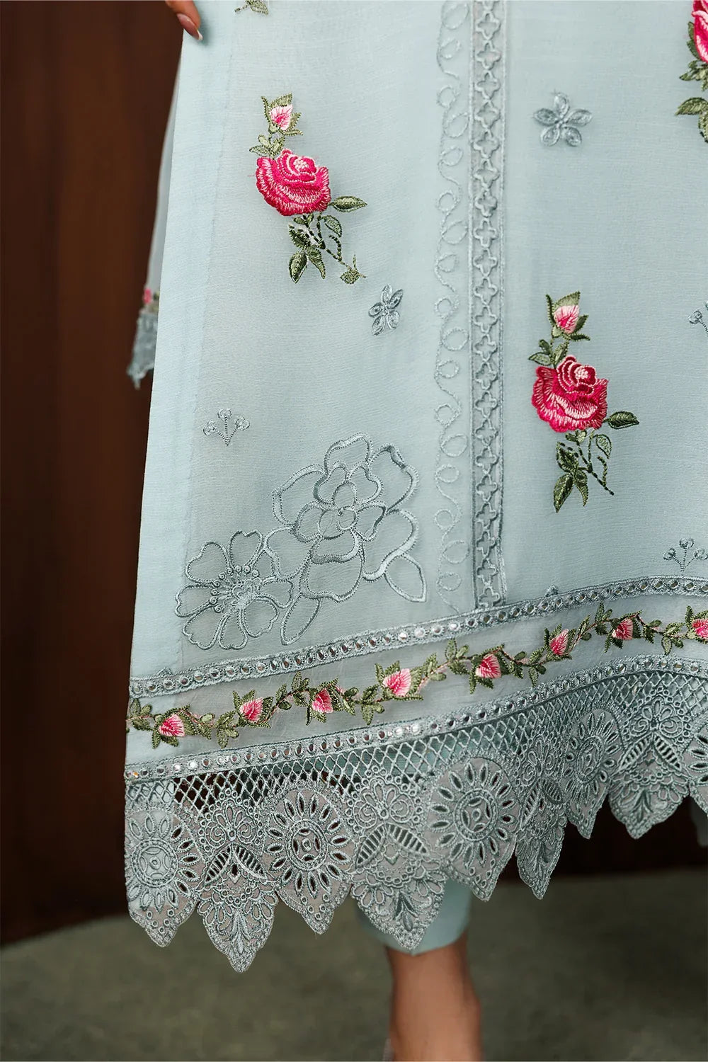 03-Piece Embroidered Chiffon Suit With Malai Trouser | Ready To Wear