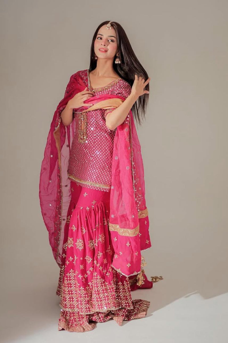 Pink Premium Chiffon 3 piece suit Ready To Wear