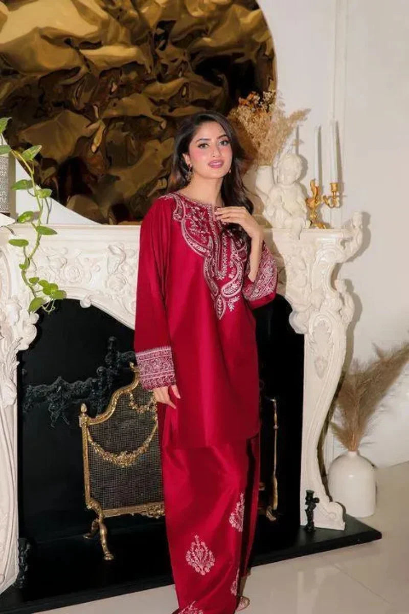 Maroon Premium Silk 3 piece suit | Ready To Wear
