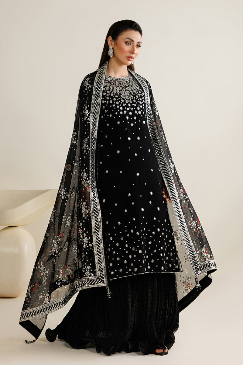 Black Chiffon Sequence Embroidered 3-Piece Suit | Ready to Wear
