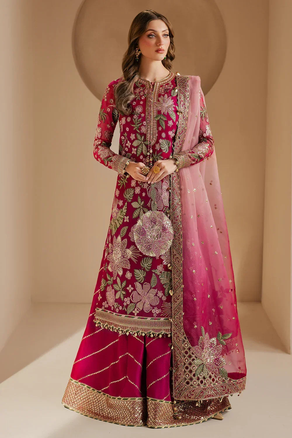 Pink Chiffon Embroidered Formal Suit with Silk Trouser & Net Dupatta | Ready to Wear