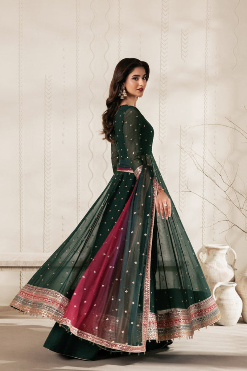 Emerald green Bridal Maxi Chiffon & Malai with Heavy Zari Embroidery | Ready-to-Wear