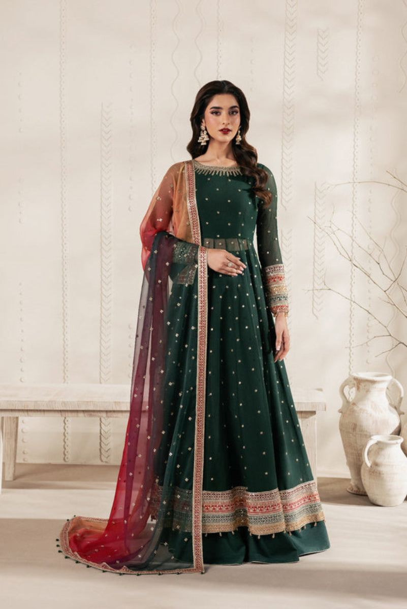 Emerald green Bridal Maxi Chiffon & Malai with Heavy Zari Embroidery | Ready-to-Wear