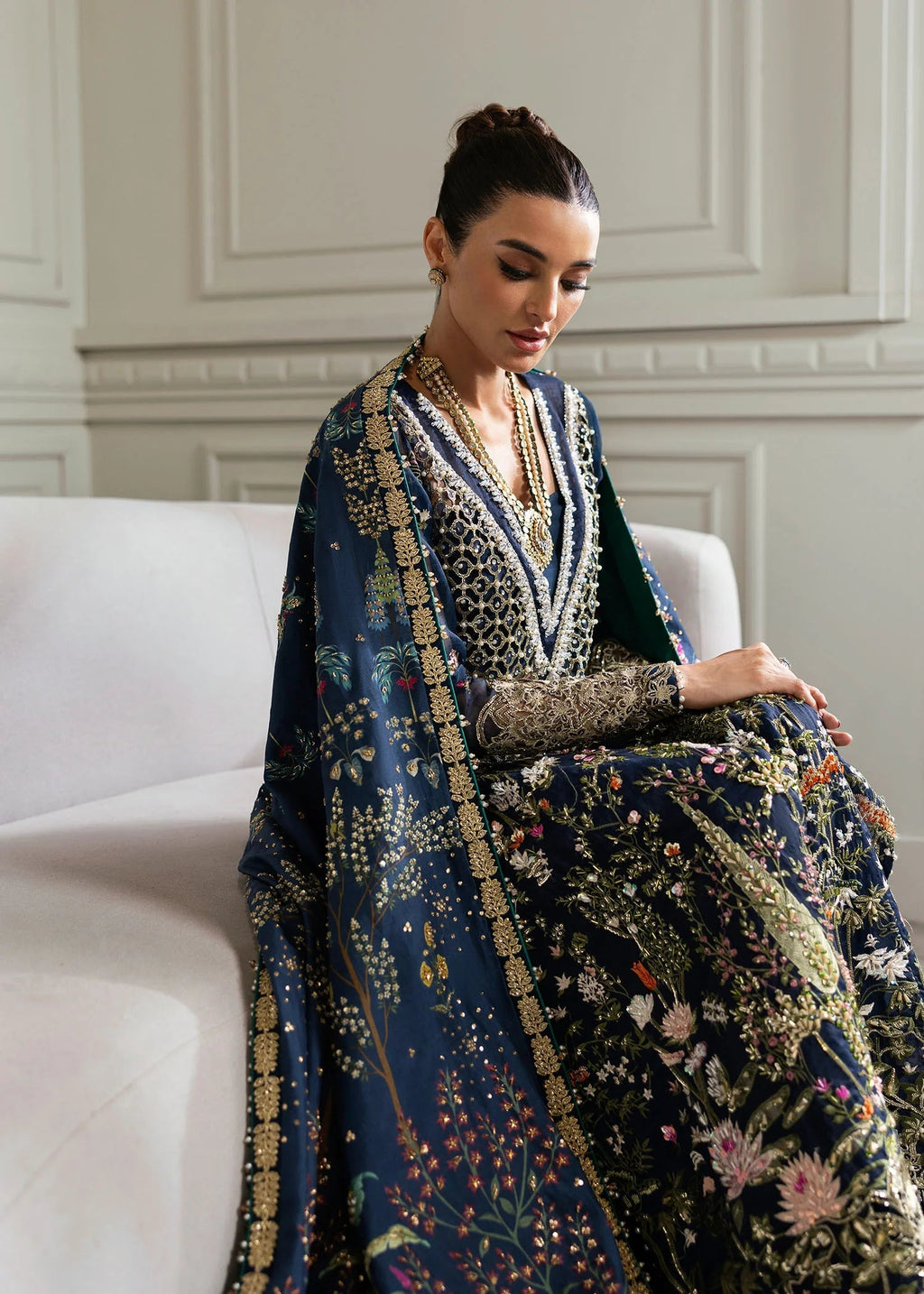 Royal Navy Organza Addawork Lehnga Festive Ensemble |RTW