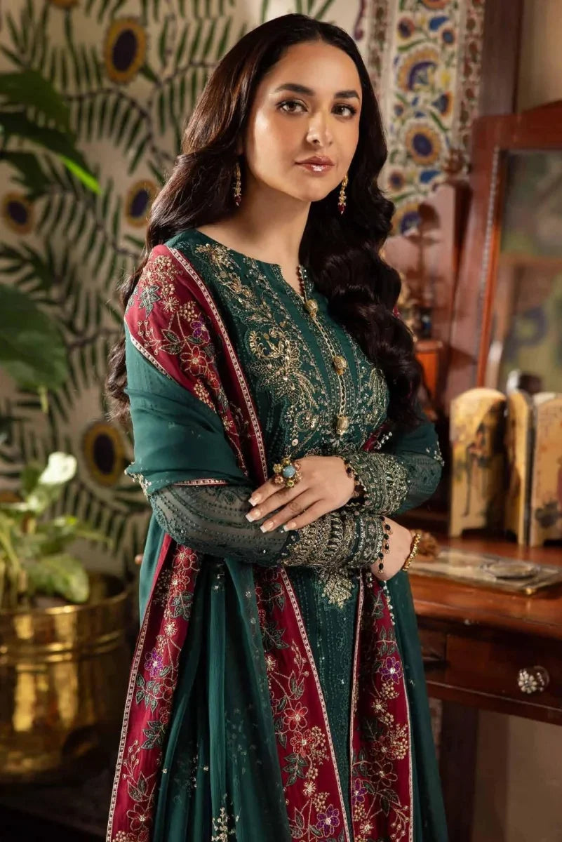 Luxury Embroidered 3-Piece Suit – Deep Green & Maroon | Ready To Wear