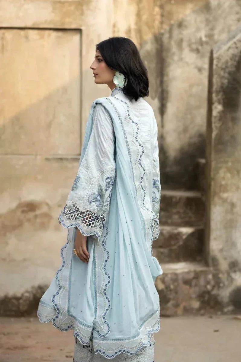 Crisp Ice Blue & White Cutwork Embroidered Chiffon Suit