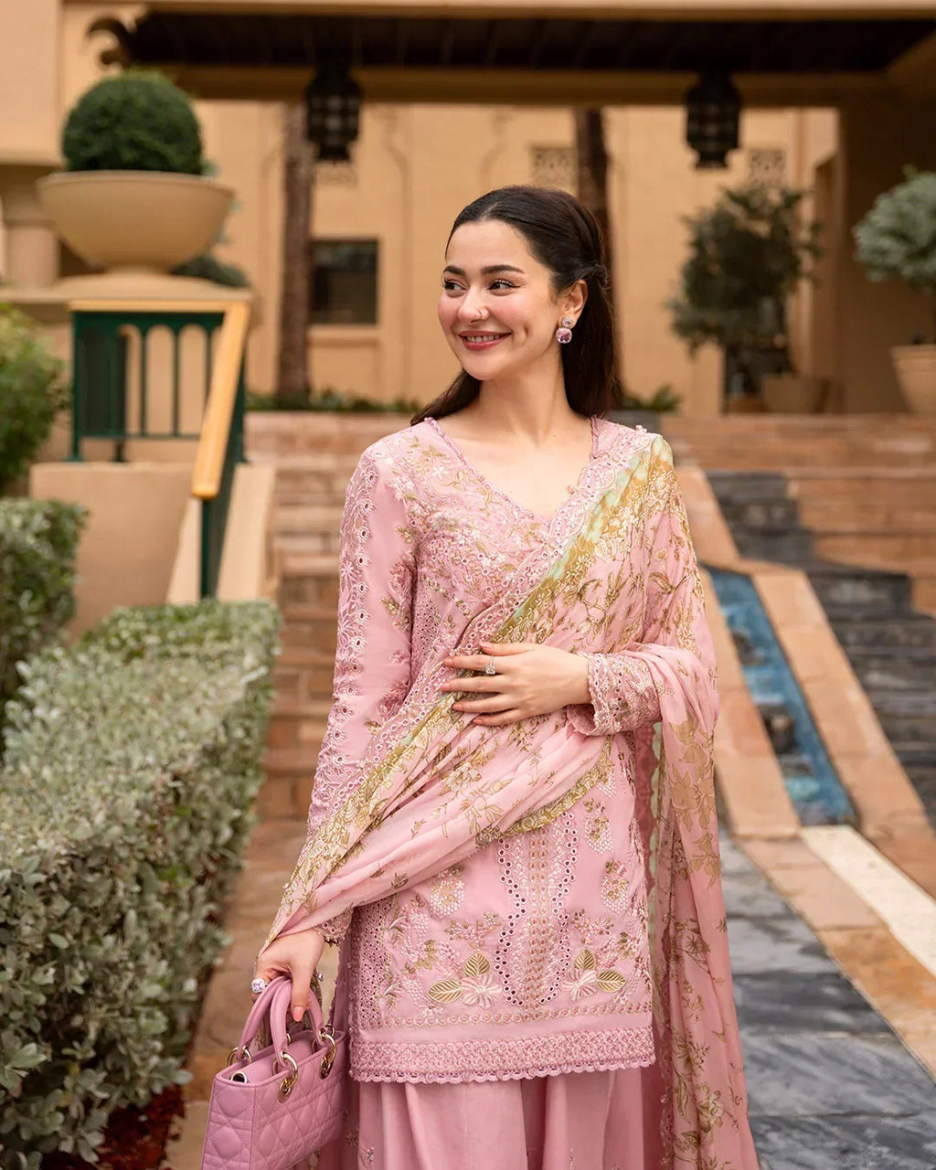 Blush Pink Sharara - 03-Piece Lawn Shirt With Silk Dupatta | Ready To Wear