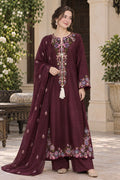 Plum / Deep Maroon Luxury Shamoz Silk Embroidered 3-Piece Suit | Ready to Wear