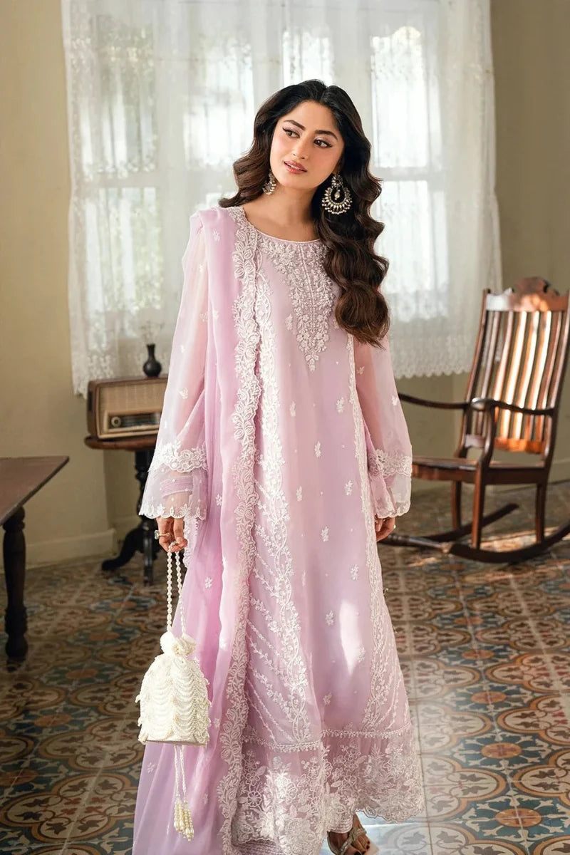 Pastel Lavender & Soft White: Embroidered Chiffon Suit