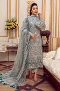 Muted Sage Teal & Ivory Accent: Embroidered Chiffon Suit | Ready To Wear