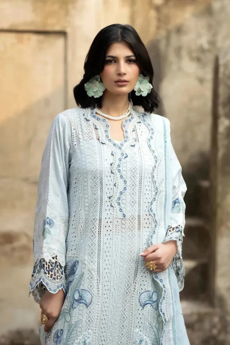 Crisp Ice Blue & White Cutwork Embroidered Chiffon Suit