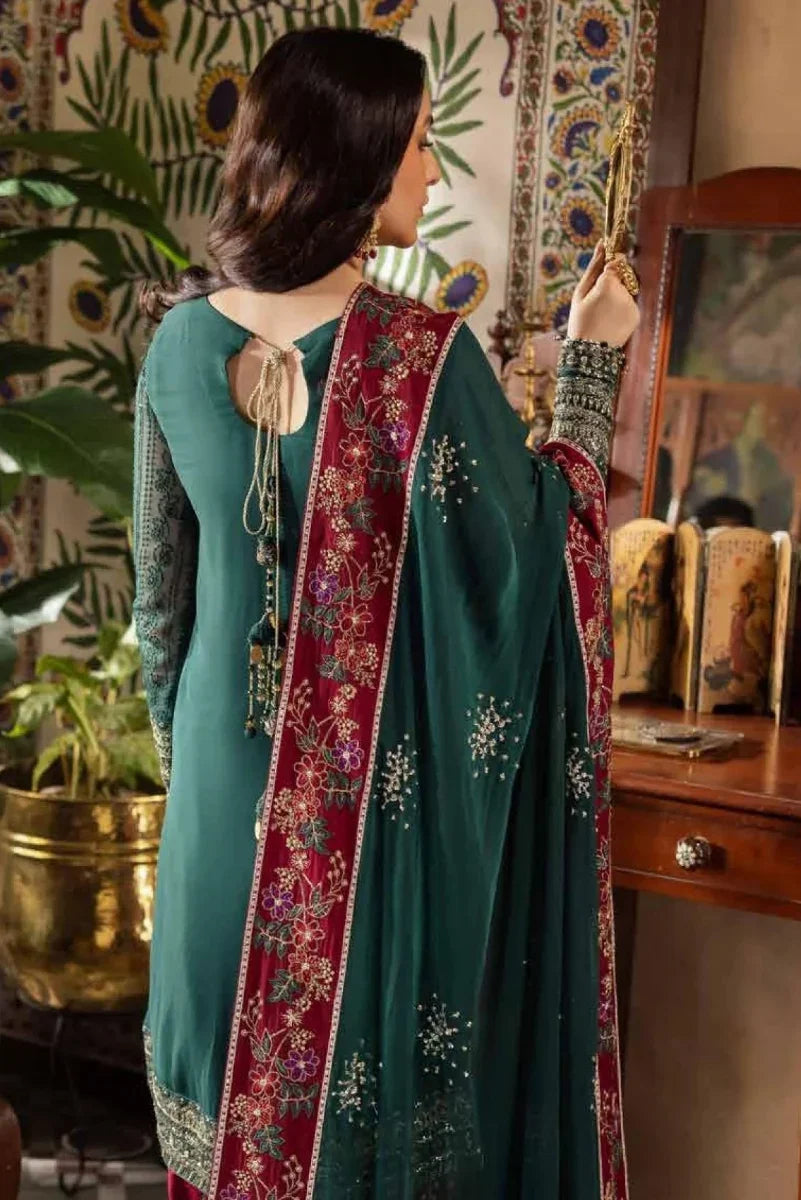 Luxury Embroidered 3-Piece Suit – Deep Green & Maroon | Ready To Wear