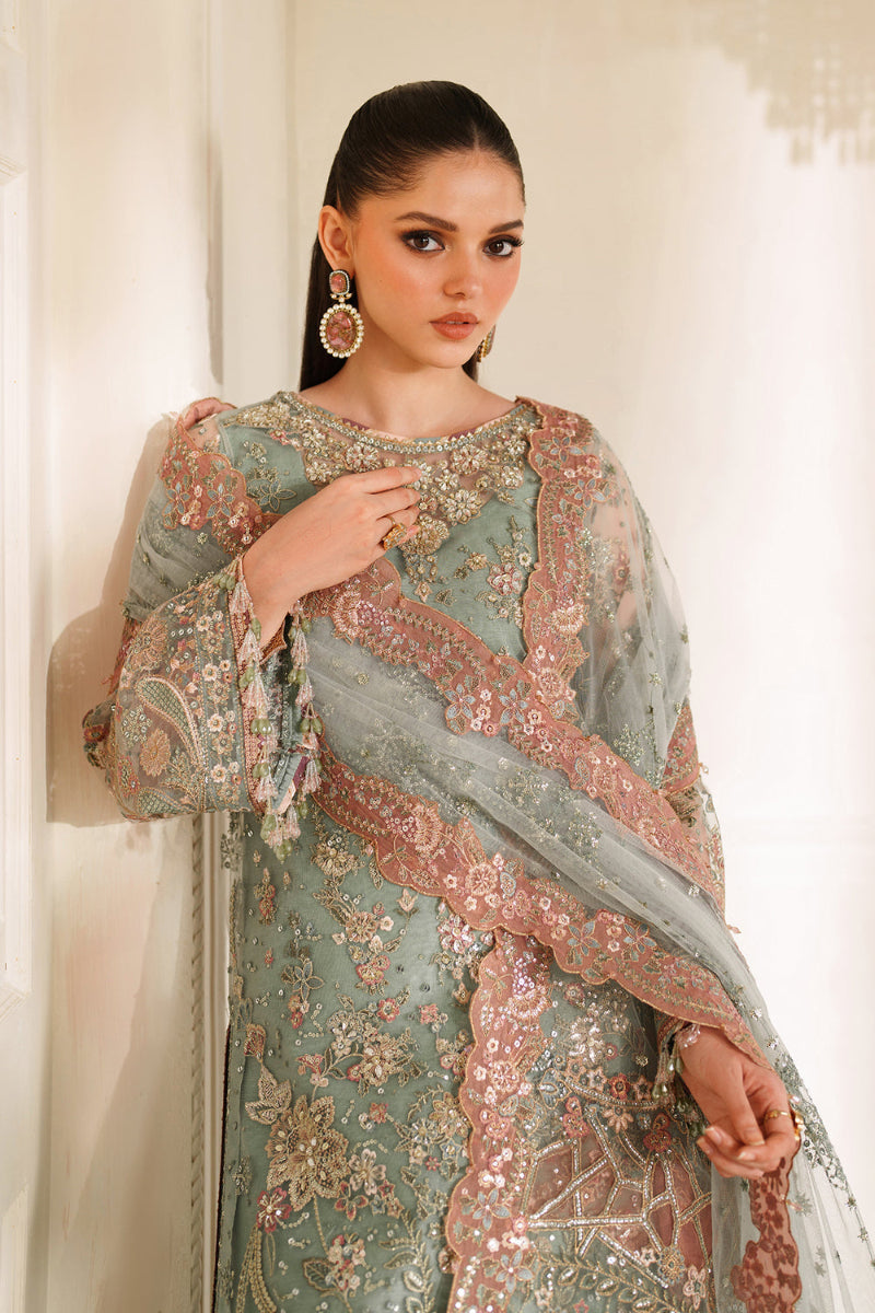 Sage Green Semi Pure Chiffon 3 piece Suit | Ready To Wear