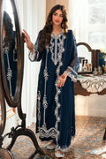 Navy Blue & Crisp White: Embroidered Chiffon Suit | Ready To Wear