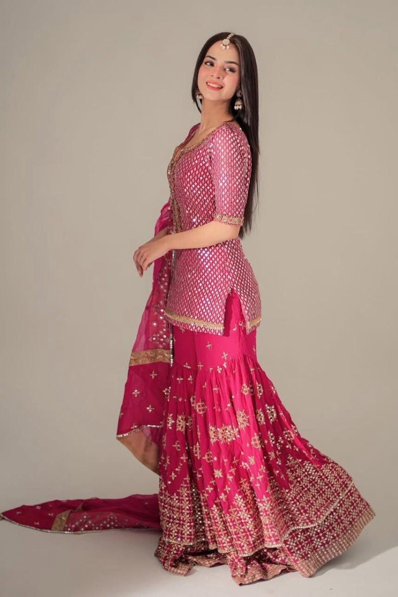 Pink Premium Chiffon 3 piece suit Ready To Wear