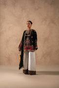 Ethnic Black & Maroon Shamooz Silk Embroidered 3-Piece Suit | Ready to Wear