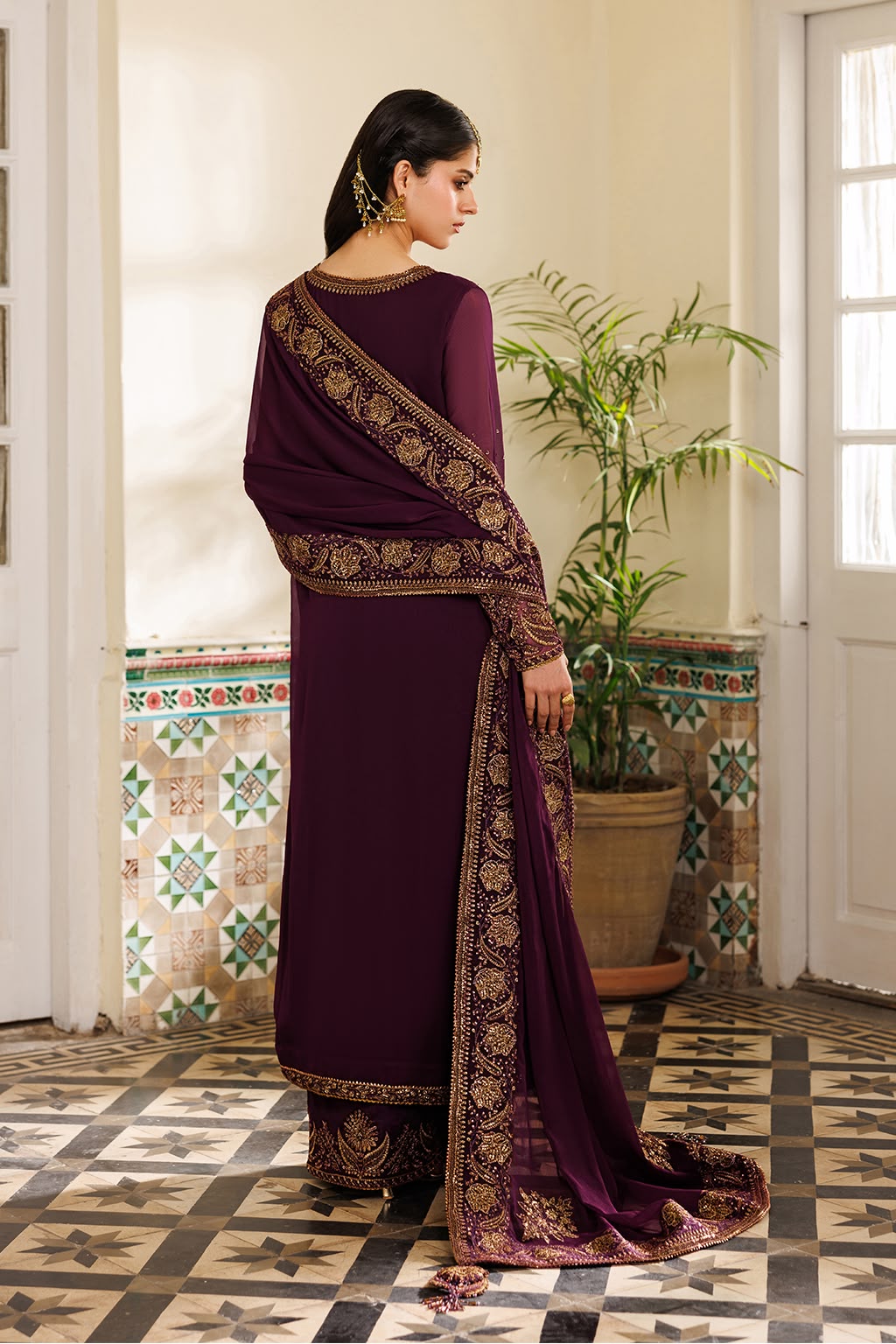 Plum / Purple Chiffon 3 piece suit | Ready To Wear