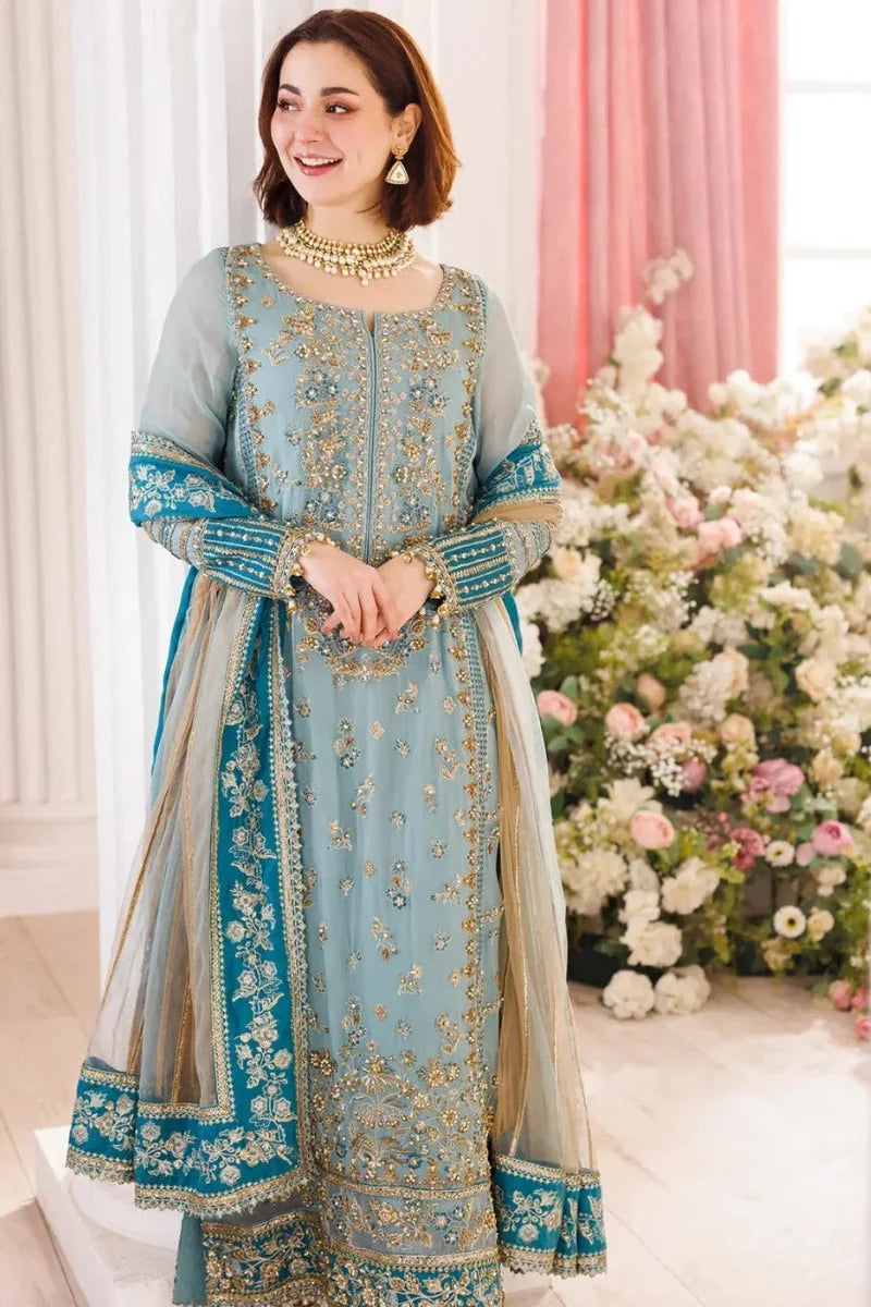 Pastel Ice Blue: Embroidered Chiffon Suit | Ready To Wear