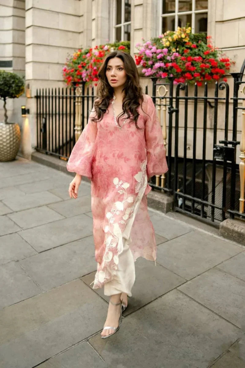 Rose Pink & Ivory: Embroidered Organza Suit | Ready To Wear