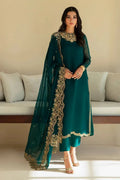 Peacock Teal & Gold: Embroidered Chiffon Suit
