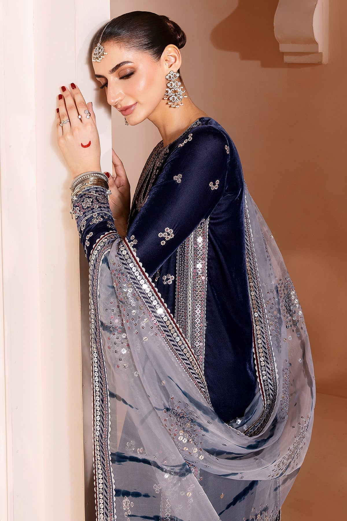 03-PIECE EMBROIDERED VELVET SUIT READY TO WEAR