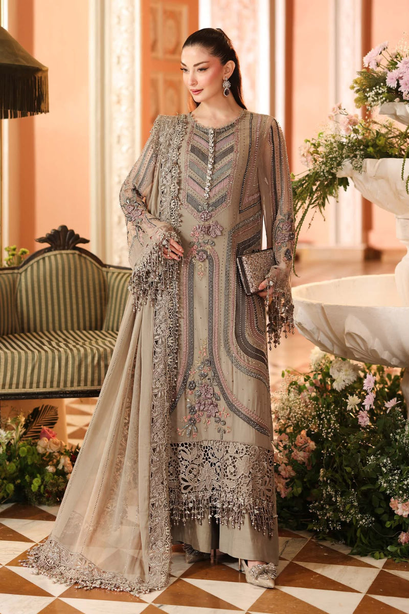 Premium Chiffon Embroidered Taupe 3-Piece Suit |Ready-to-Wear