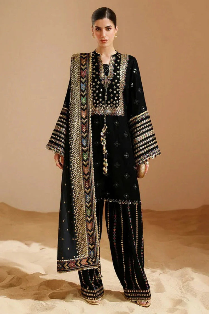 03-Piece Luxury Heavy Embroidered Velvet Suit - Ready To Wear