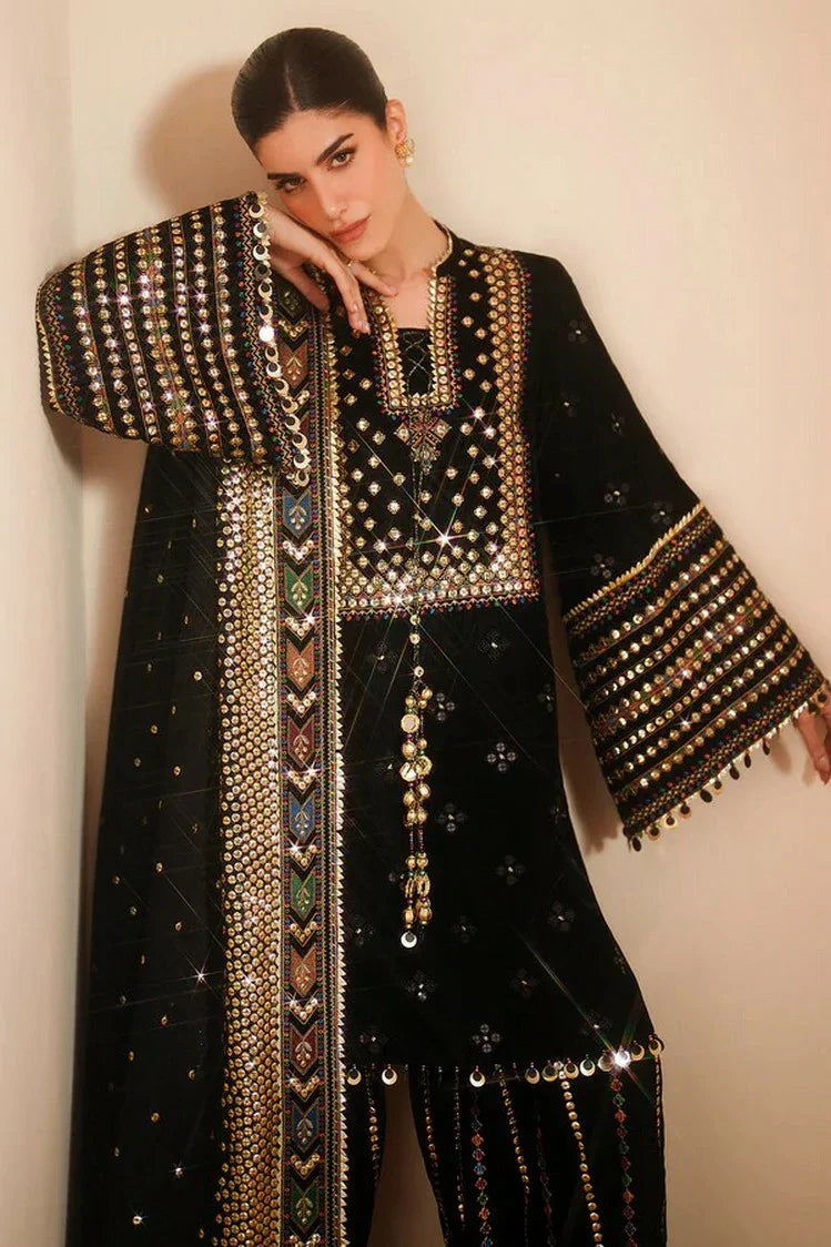 03-Piece Luxury Heavy Embroidered Velvet Suit - Ready To Wear