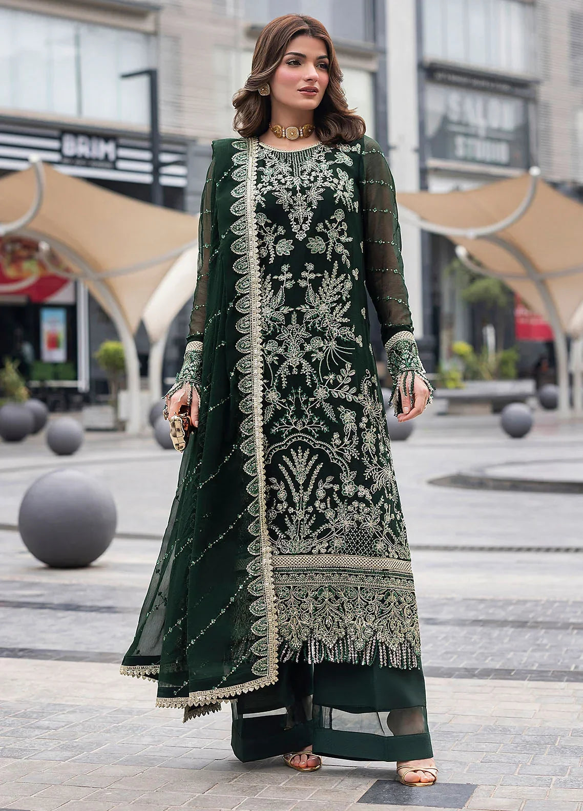 03-Piece Heavy Embroidered Chiffon Long Shirt Suit | Ready To Wear