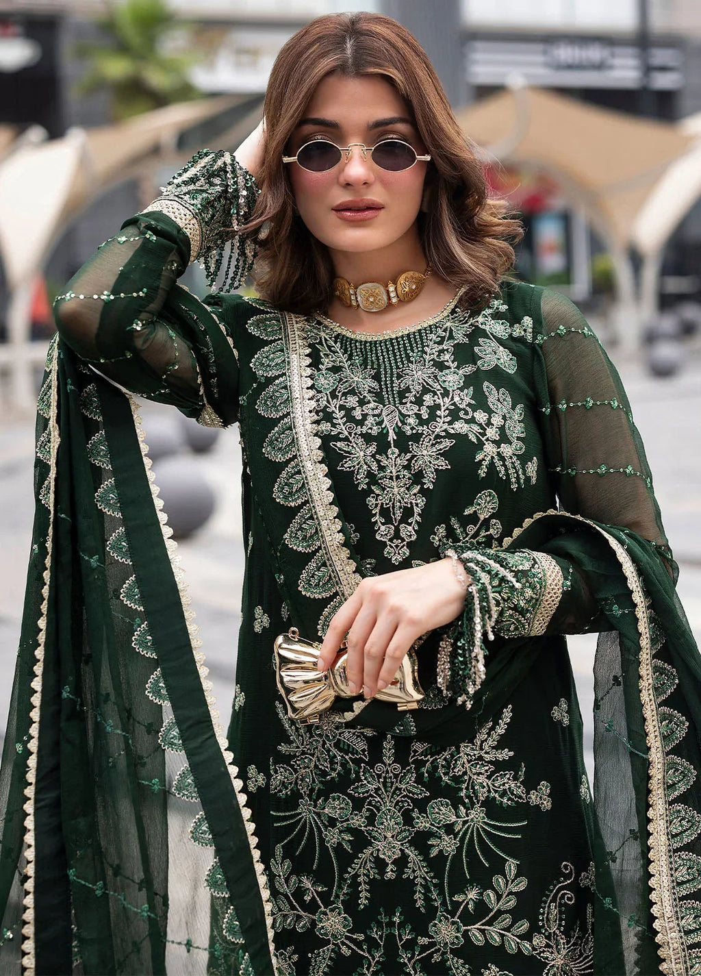 03-Piece Heavy Embroidered Chiffon Long Shirt Suit | Ready To Wear