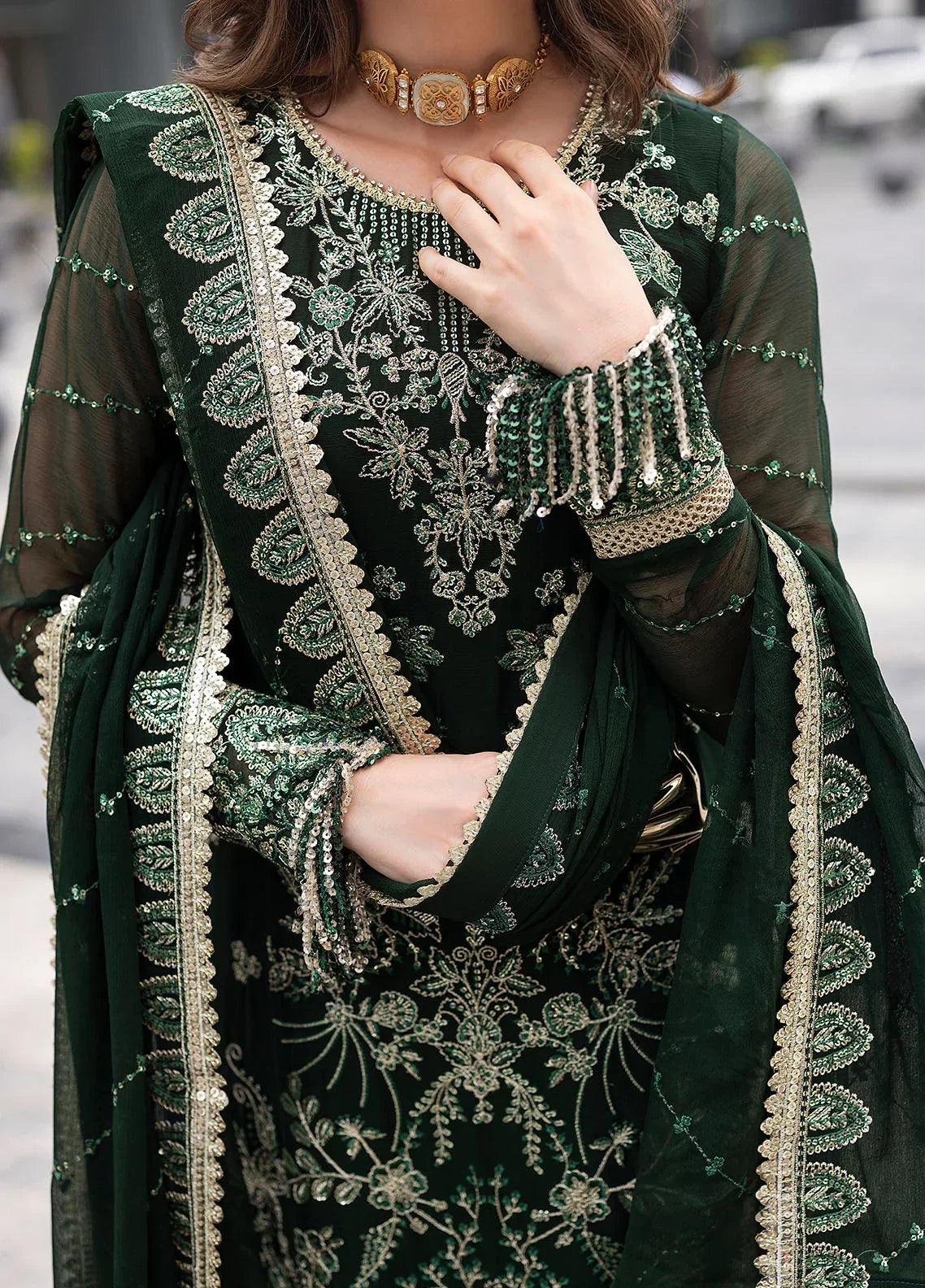 03-Piece Heavy Embroidered Chiffon Long Shirt Suit | Ready To Wear