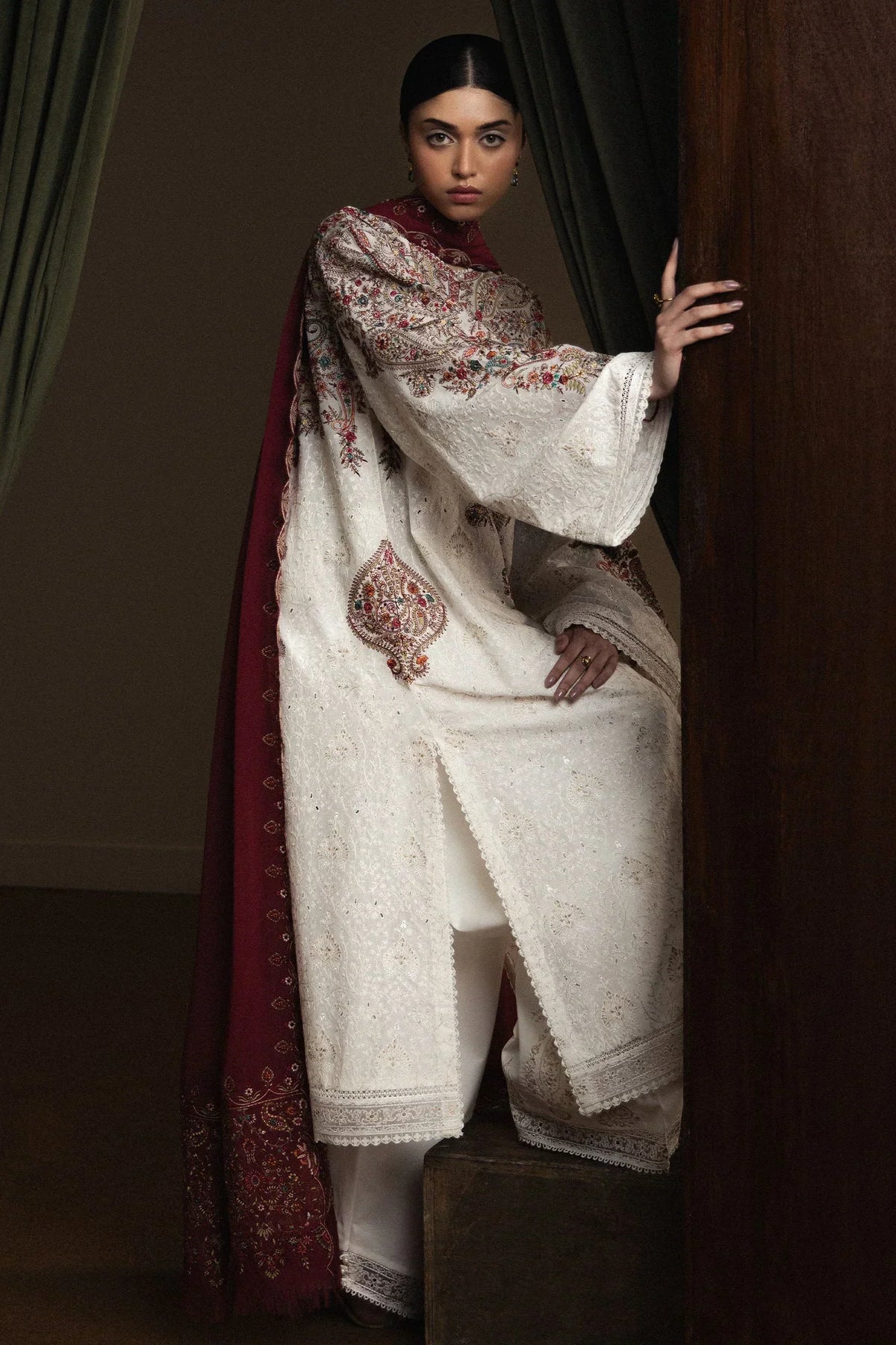 03-Piece Embroidered Lawn Suit With Chiffon Dupatta | Ready To Wear
