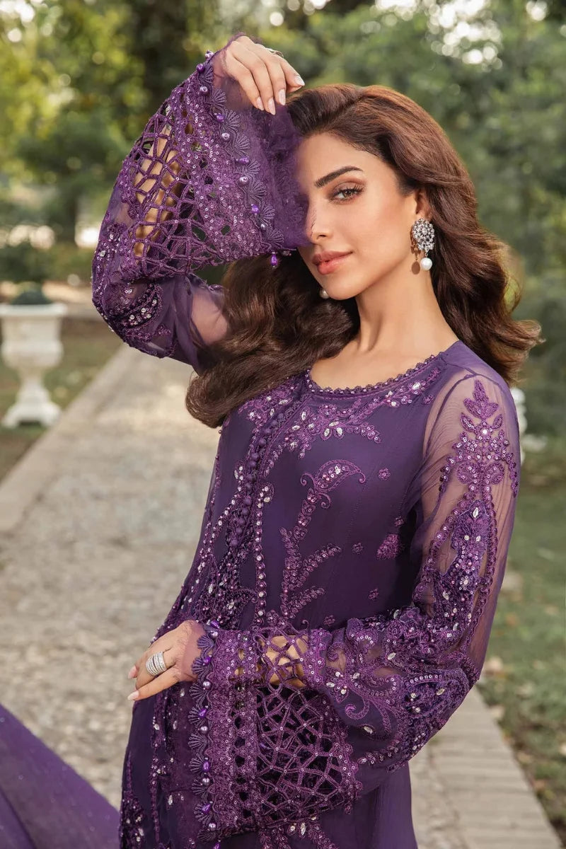 Deep Amethyst Violet: Embroidered Chiffon Suit