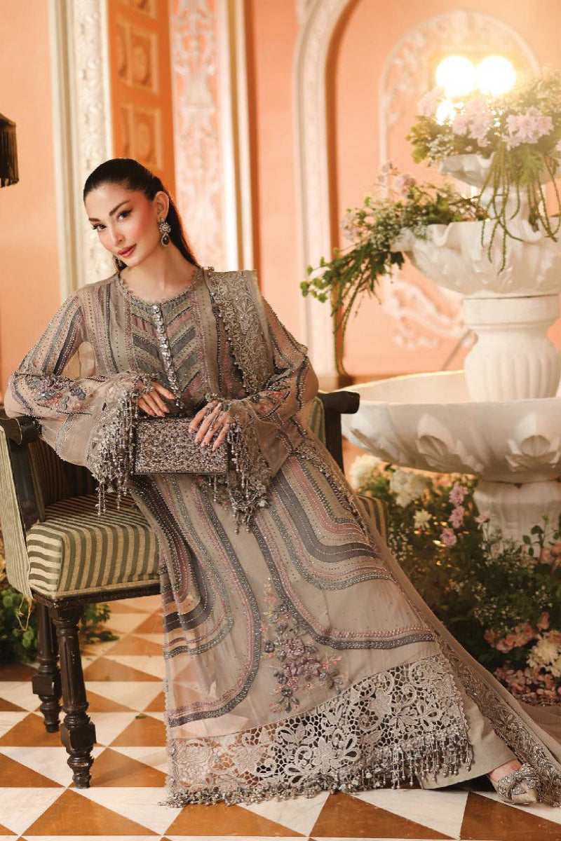 Premium Chiffon Embroidered Taupe 3-Piece Suit |Ready-to-Wear
