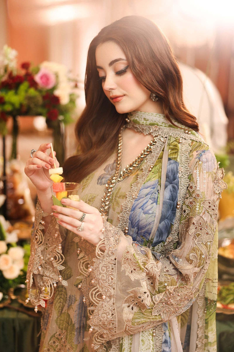 Beige Floral Luxury Chiffon Embroidered 3-Piece Suit | Ready to Wear