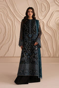 Jet Black & Oceanic Teal: Embroidered Chiffon Suit | Ready To Wear