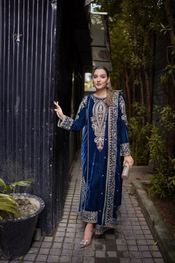 3 Piece Stitched Velvet Suit - Ready To Wear