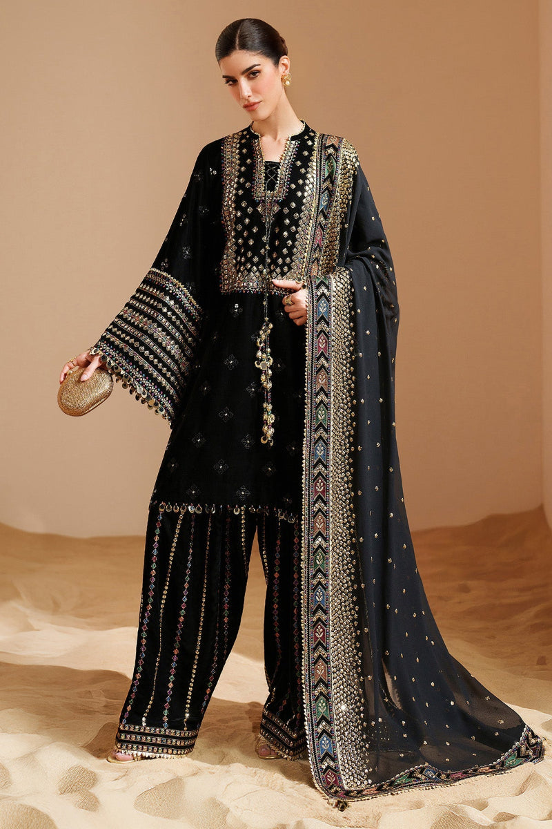 03-Piece Luxury Heavy Embroidered Velvet Suit - Ready To Wear