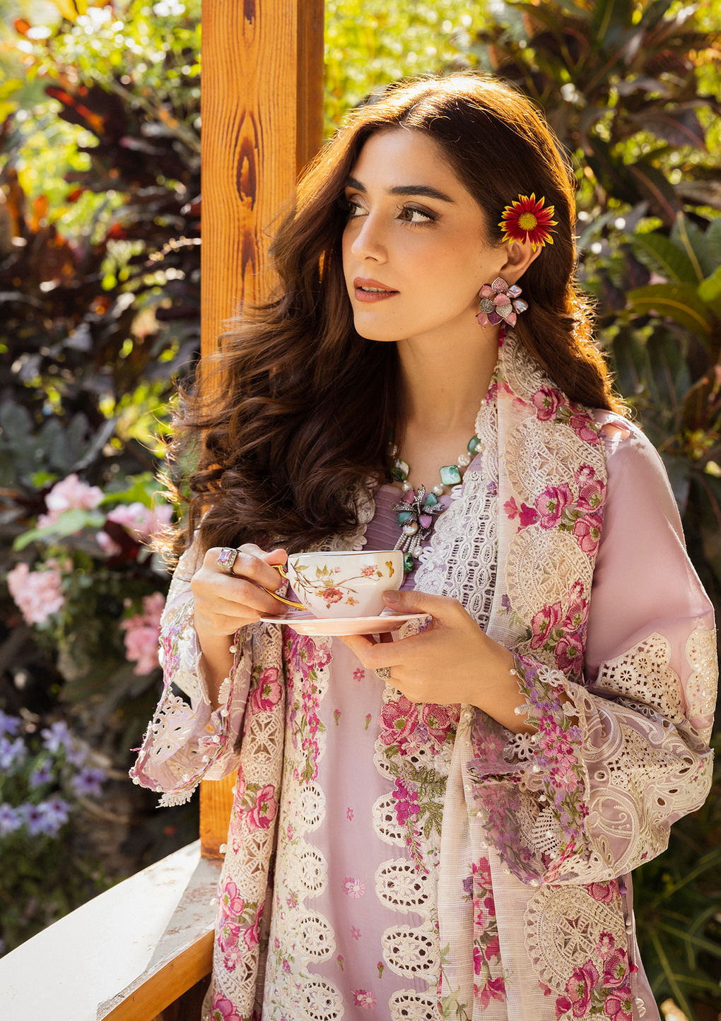 03-Piece Chickankari Cotton Suit with Digital Silk Dupatta