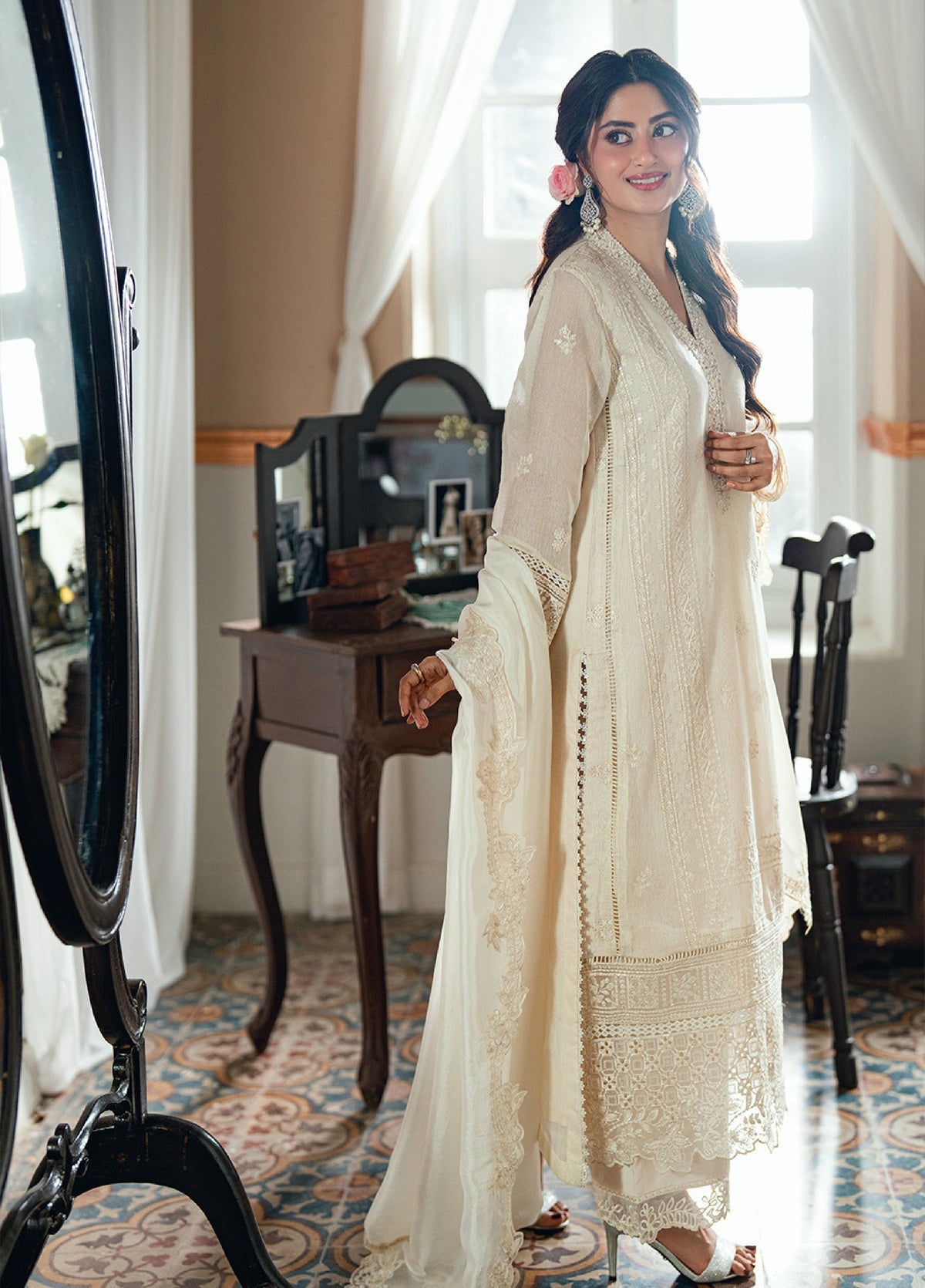 03-Piece Azure Luxury Chiffon Embroidered Suit - Ready To Wear