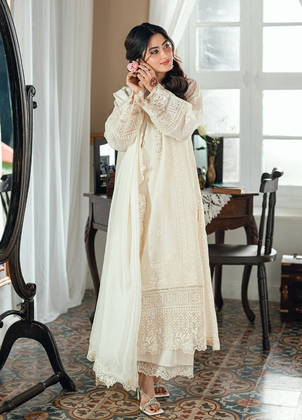 03-Piece Azure Luxury Chiffon Embroidered Suit - Ready To Wear