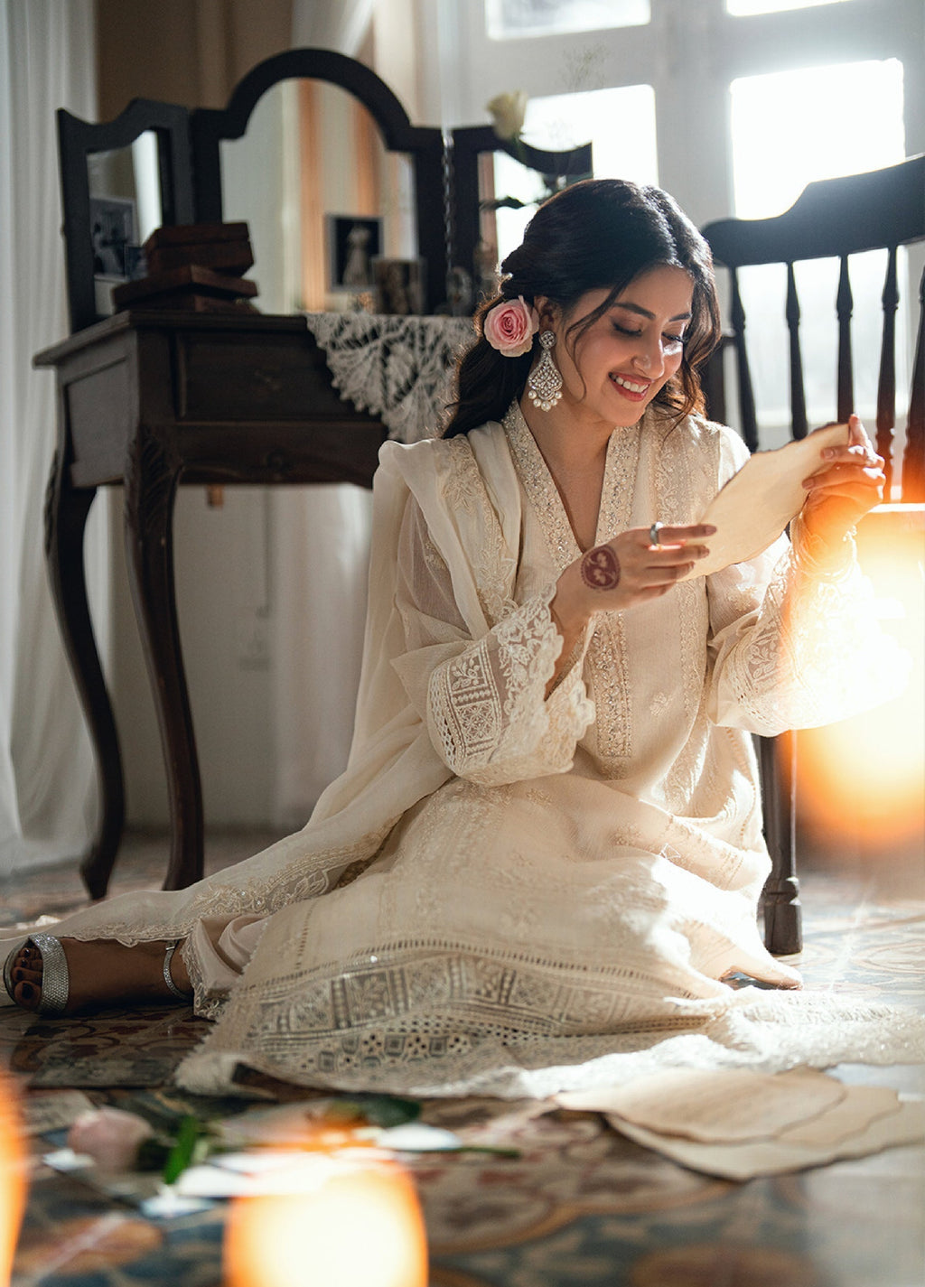 03-Piece Azure Luxury Chiffon Embroidered Suit - Ready To Wear