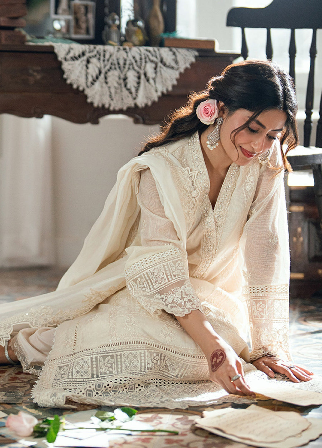03-Piece Azure Luxury Chiffon Embroidered Suit - Ready To Wear