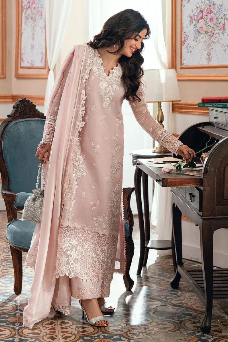 Dusty Pink - Embroidered Chiffon Suit With Malai Trouser | Ready To Wear