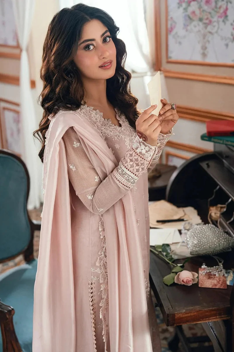 Dusty Pink - Embroidered Chiffon Suit With Malai Trouser | Ready To Wear