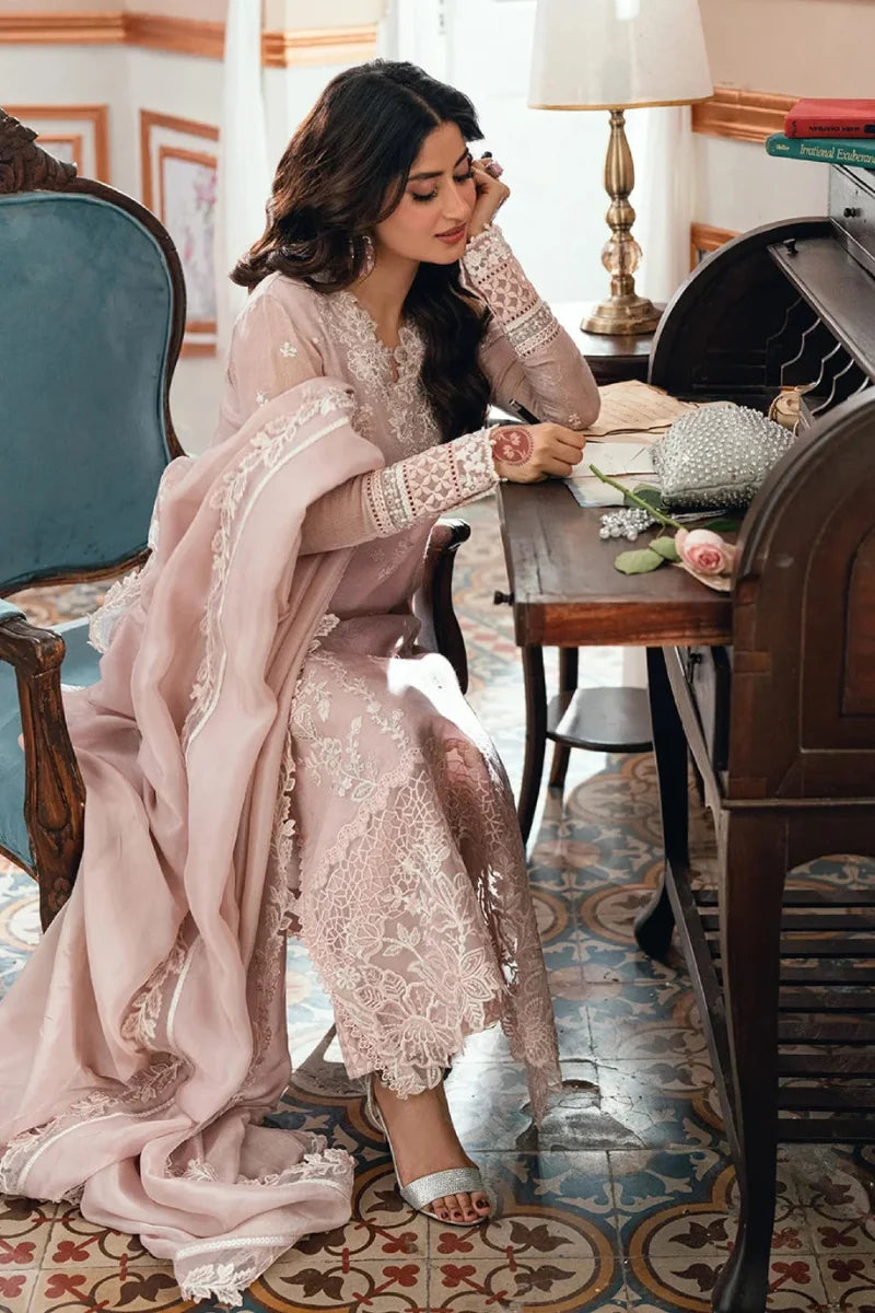 Dusty Pink - Embroidered Chiffon Suit With Malai Trouser | Ready To Wear